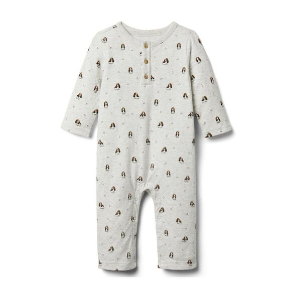 𝅺Janie and Jack Baby Puppy One Piece Romper‎ Cookies and Cream Puppy Print - Picture 1 of 5